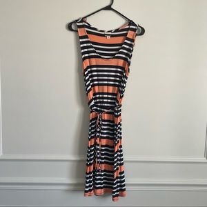 Navy and peach striped dress